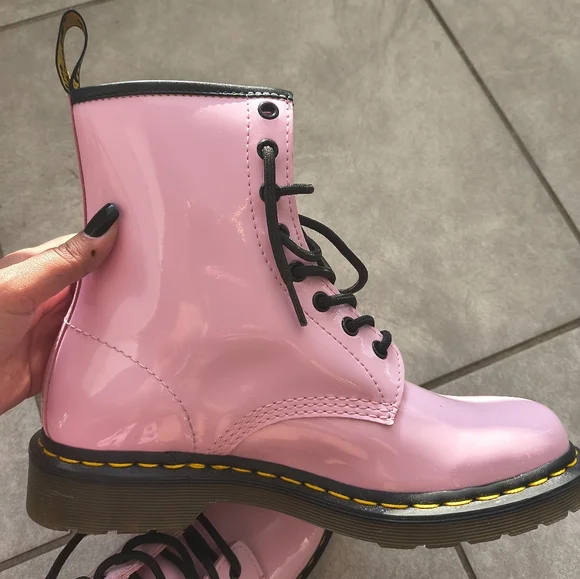 Dr. Martens Glossy Pink Combat Boots Women's Size 9 - Picture 3 of 10